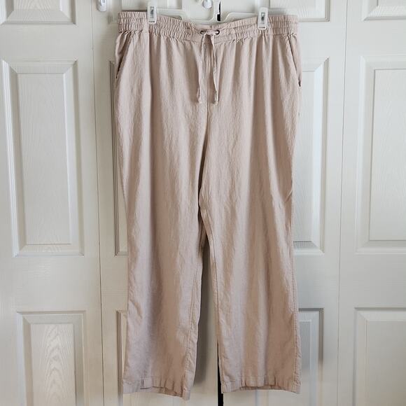 Naturals D&Co Women's Tan Linen Blend Pants Size 2XT Pockets Drawstring Neutral - Picture 1 of 9